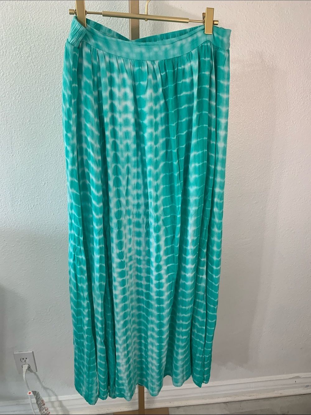 Fashion Nova Teal Tie-Dye double slit Maxi Skirt- Large